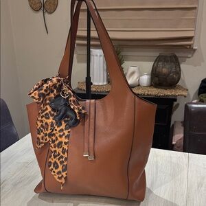 LC Lauren Conrad Tan Tote with Leopard Accent